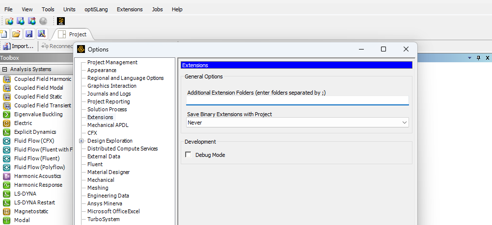 Workbench settings for extension